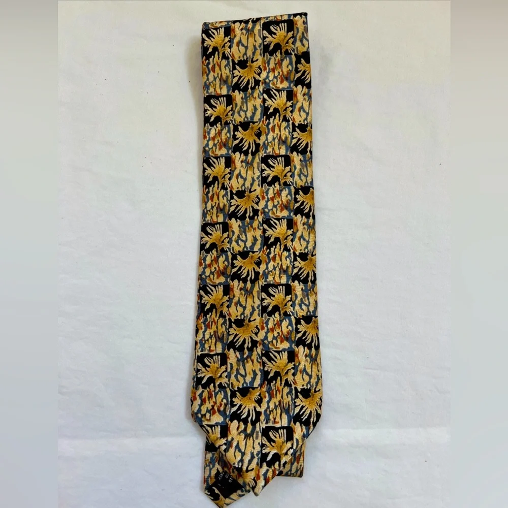 Jerry Garcia Necktie Grateful Dead 100% Silk Trees Palms Black Cream Blue 56